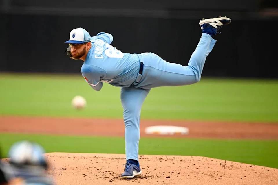 Kansas City Royals starting pitcher Noah Cameron works against the Padres at Petco Park in San Diego on Saturday, June 21, 2025.