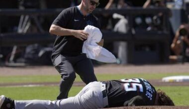 Marlins starter Ryan Weathers pitches 3 innings after getting hit in the head by catcher's throw