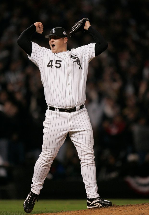 White Sox closer Bobby Jenks reacts at the end of Game 1 of the World Series on Oct. 22, 2005, against the Astros at U.S. Cellular Field in Chicago. (Nuccio DiNuzzo/Chicago Tribune)