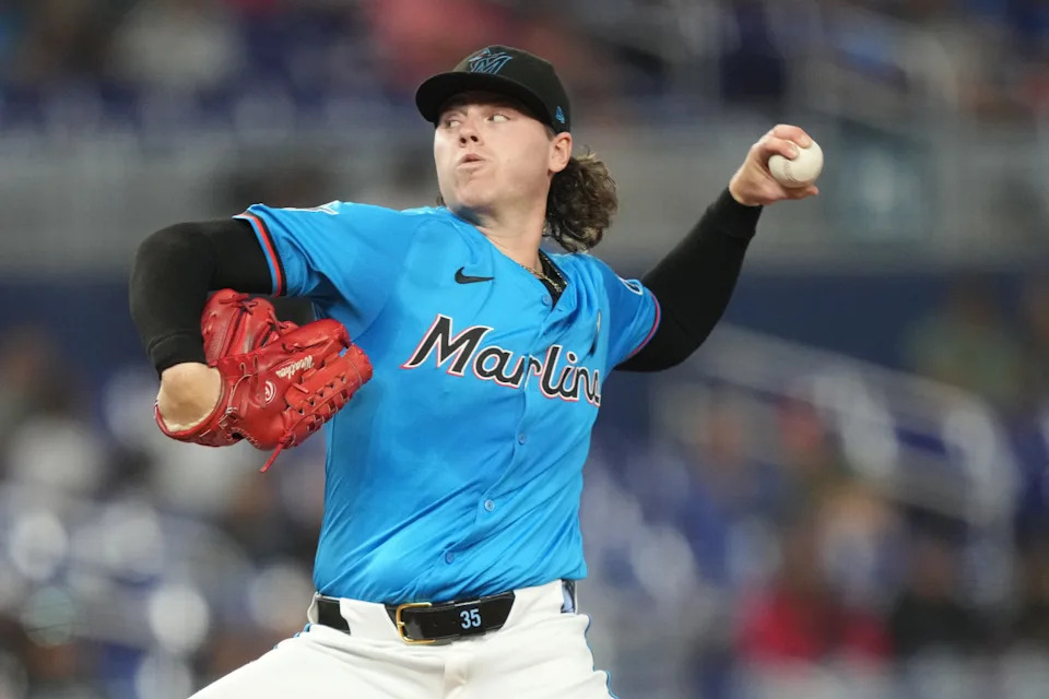 Miami Marlins pitcher Ryan Weathers (35) pitches against the San Francisco Giants in the first inning at loanDepot Park.Jim Rassol-Imagn Images Created&colon;