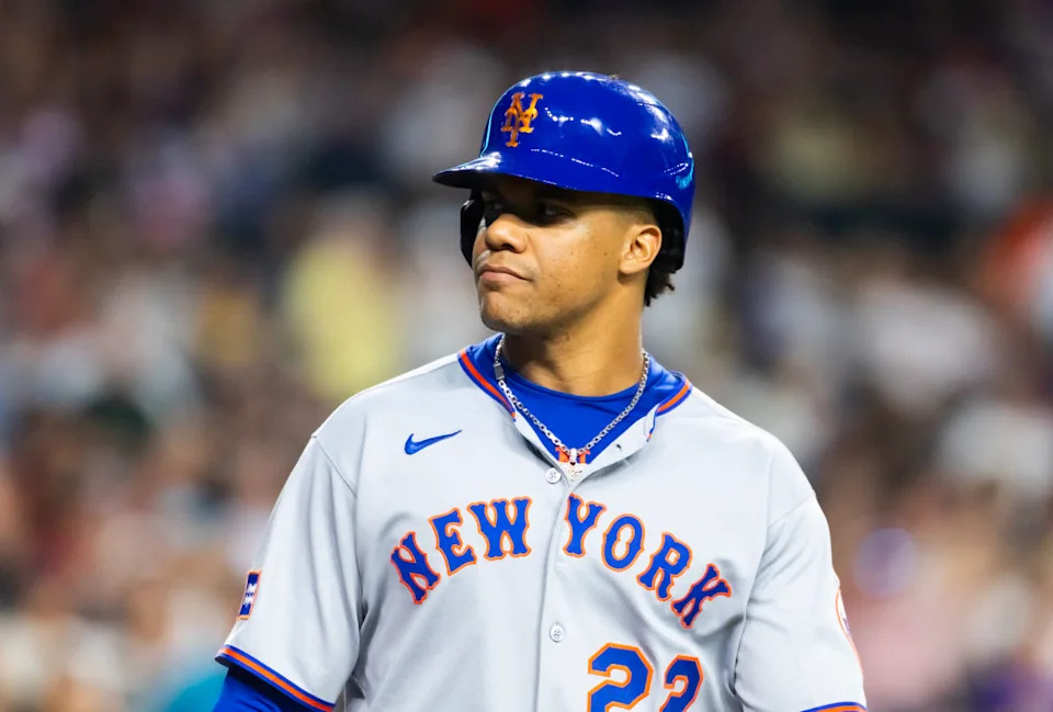 New York Mets outfielder Juan Soto (22)© Mark J. Rebilas-Imagn Images