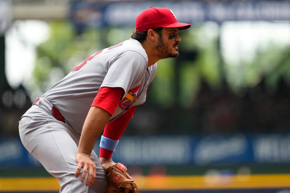St. Louis Cardinals third baseman Nolan Arenado (28) during the game against the Milwaukee BrewersJeff Hanisch-Imagn Images