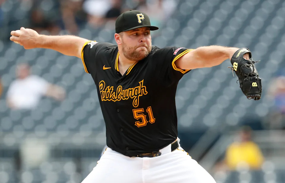Pittsburgh Pirates relief pitcher David Bednar (51) pitches against the Chicago Cubs during the ninth inning at PNC Park. Chicago won 14-10.Charles LeClaire-Imagn Images