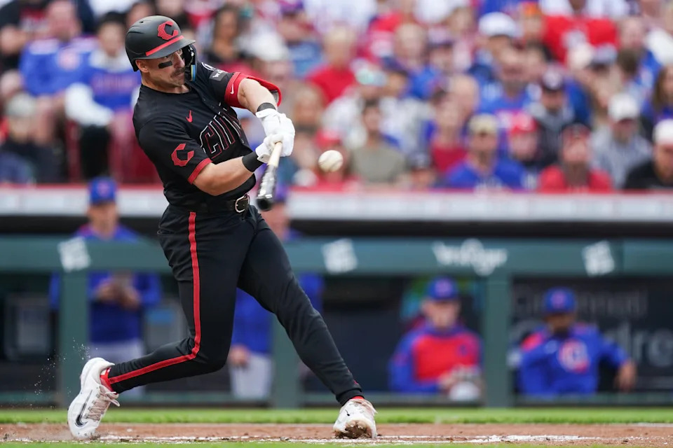 Austin Hays, shown batting in May, has been one of the Reds' best hitters when healthy, batting  .303 with six home runs in 31 games.