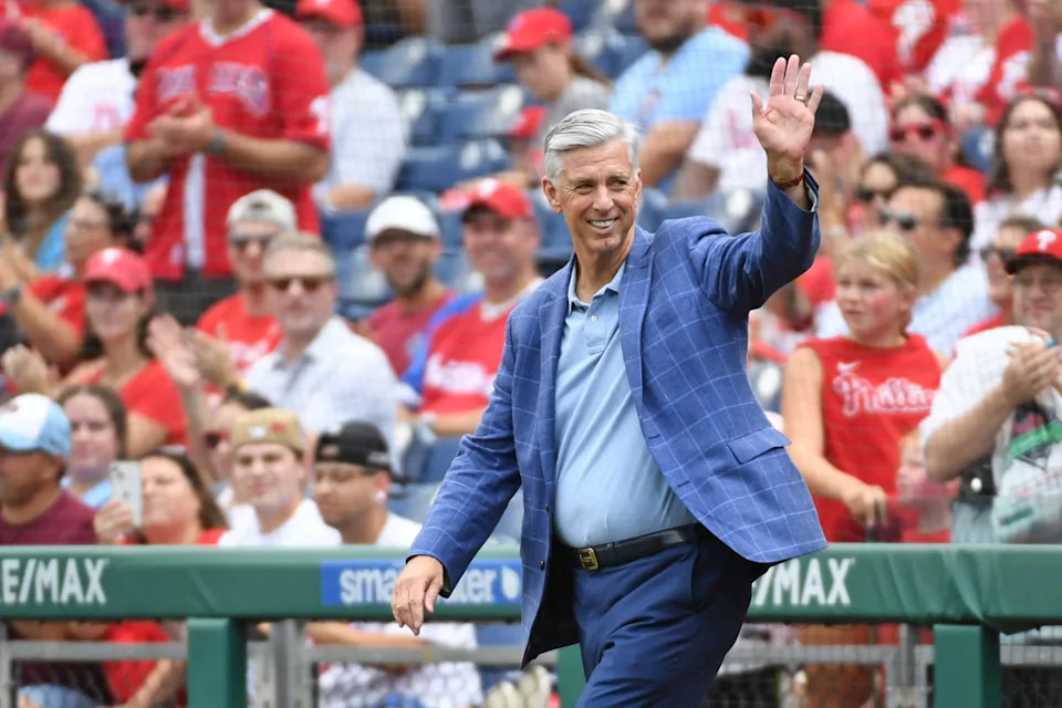 Philadelphia Phillies president Dave Dombrowski during Phillies Alumni Weekend and the 20th anniversary of Citizens Bank Park before the game against the Washington Nationals at Citizens Bank Park.Eric Hartline-Imagn Images