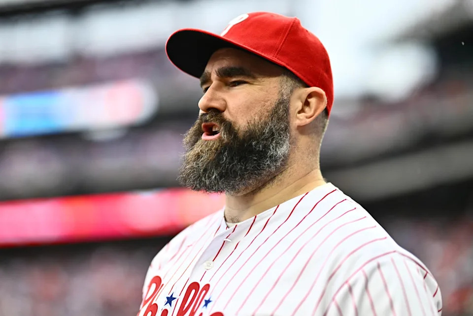 Former Philadelphia Eagle Jason Kelce at the Philadelphia Phillies game.© Kyle Ross-Imagn Images
