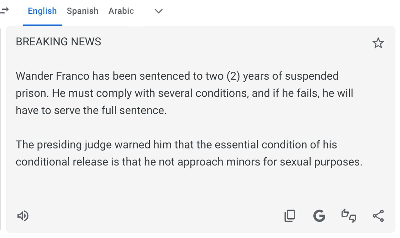 Juan Arturo Recio's tweet translated by Google Translate