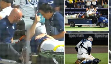 Rays' Hunter Bigge carted off field after getting struck by line drive