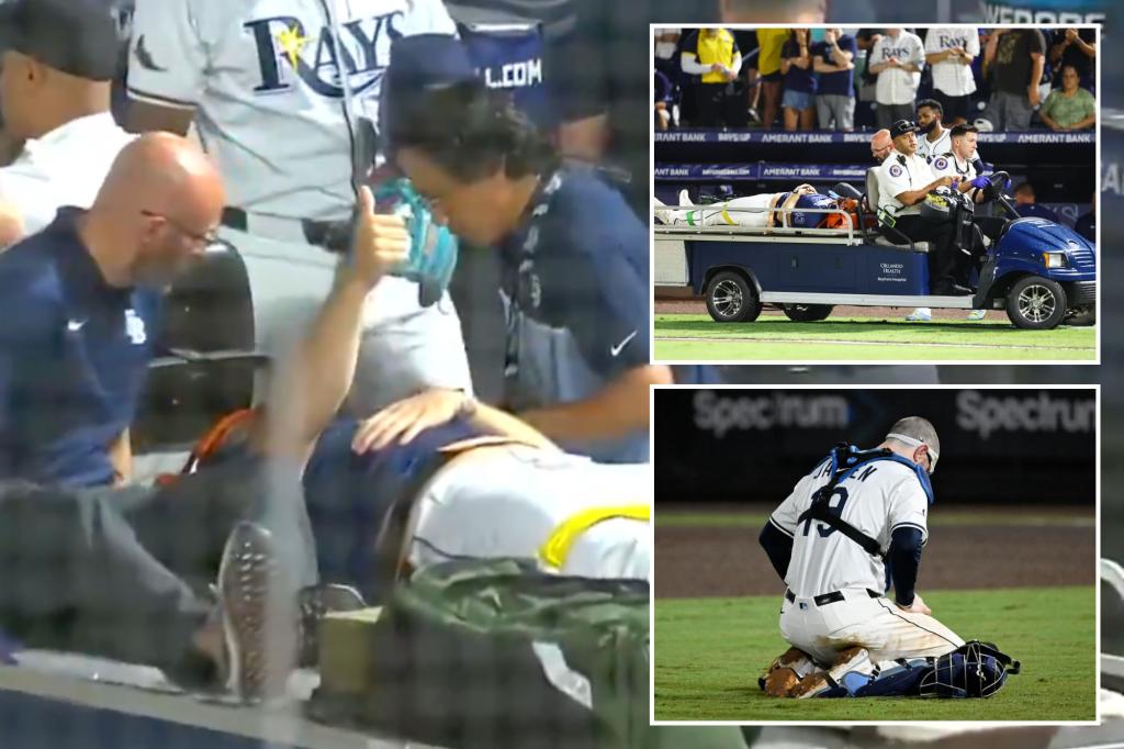 Rays' Hunter Bigge carted off field after getting struck by line drive