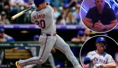 David Wright congratulates Pete Alonso for passing him on Mets' home run list