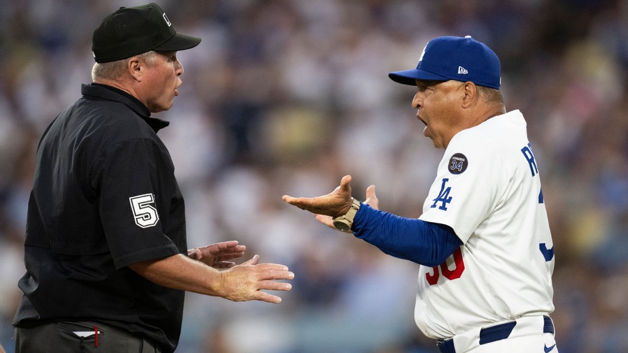 Padres-Dodgers sees 3 hit by pitches, Dave Roberts ejected