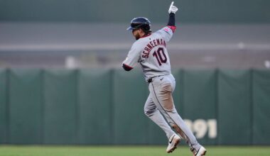 Cleveland Guardians' Daniel Schneemann runs the bases after hitting a three-run home run during the fourth inning of a baseball game against the San Francisco Giants, Wednesday, June 18, 2025, in San Francisco. (AP Photo/Godofredo A. Vásquez)