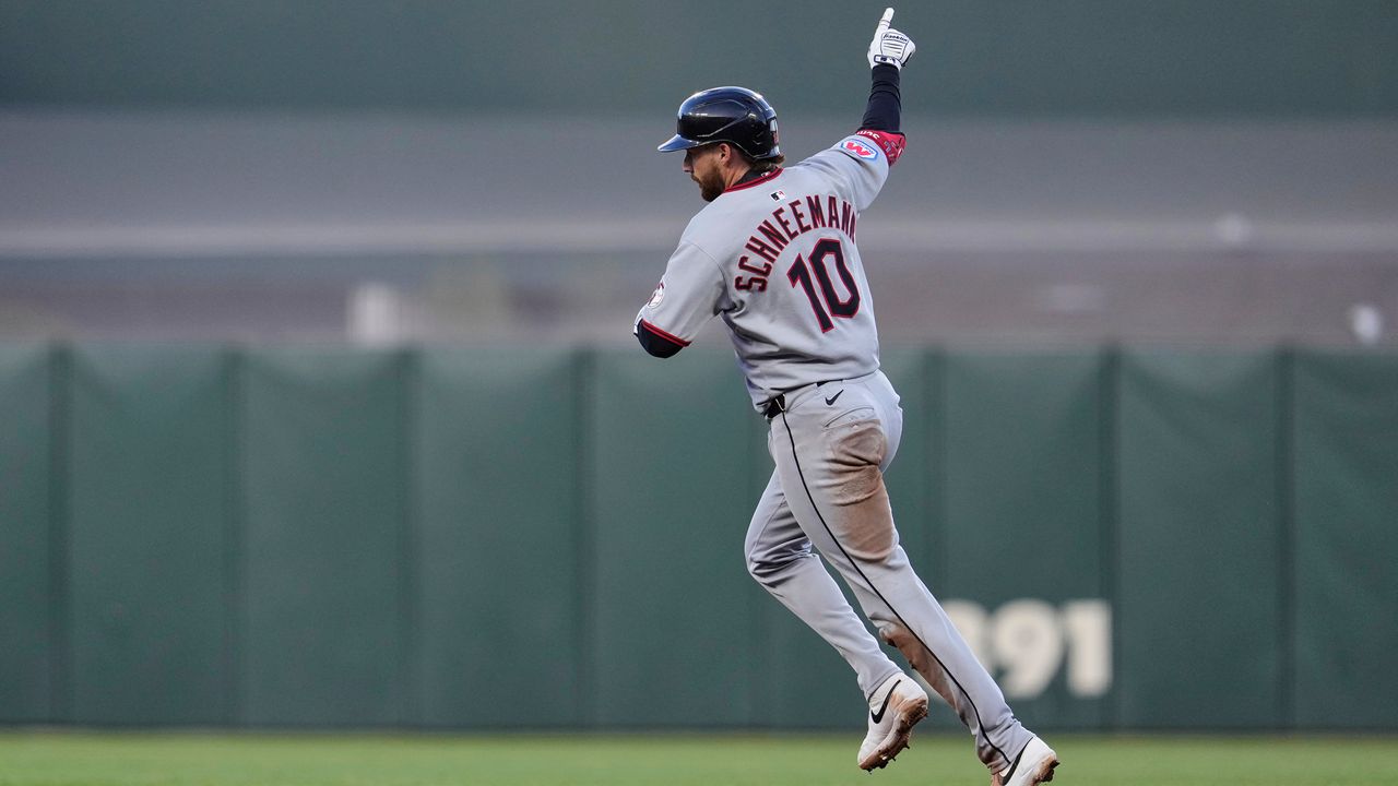 Cleveland Guardians' Daniel Schneemann runs the bases after hitting a three-run home run during the fourth inning of a baseball game against the San Francisco Giants, Wednesday, June 18, 2025, in San Francisco. (AP Photo/Godofredo A. Vásquez)