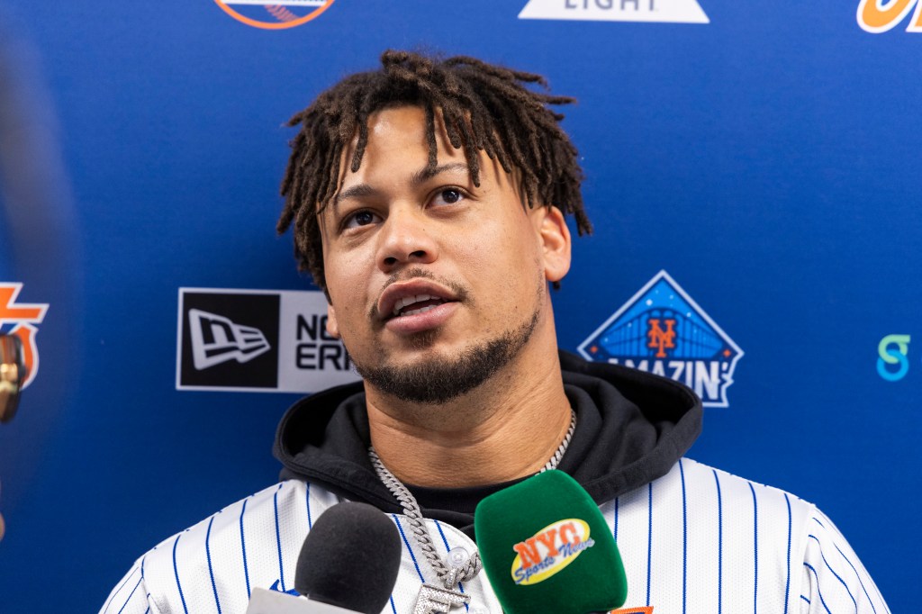 Frankie Montas at a New York Mets media availability.