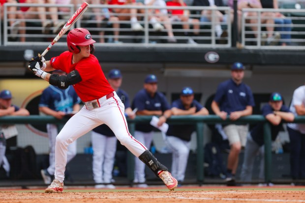Georgia first baseman and outfielder Charlie Condon (24) during Georgia's game against UNCW during the second round of the NCAA Athens Regional Tournament at Foley Field in Athens, Ga., on Saturday, June 1, 2024. (Kari Hodges/UGAAA)