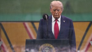 U.S. President Donald Trump prepares to speak after watching as members of the U.S Army participated in the 250th birthday parade of the U.S. Army June 14, 2025 in Washington, DC