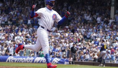 Fan climbs netting at Wrigley Field to retrieve bat