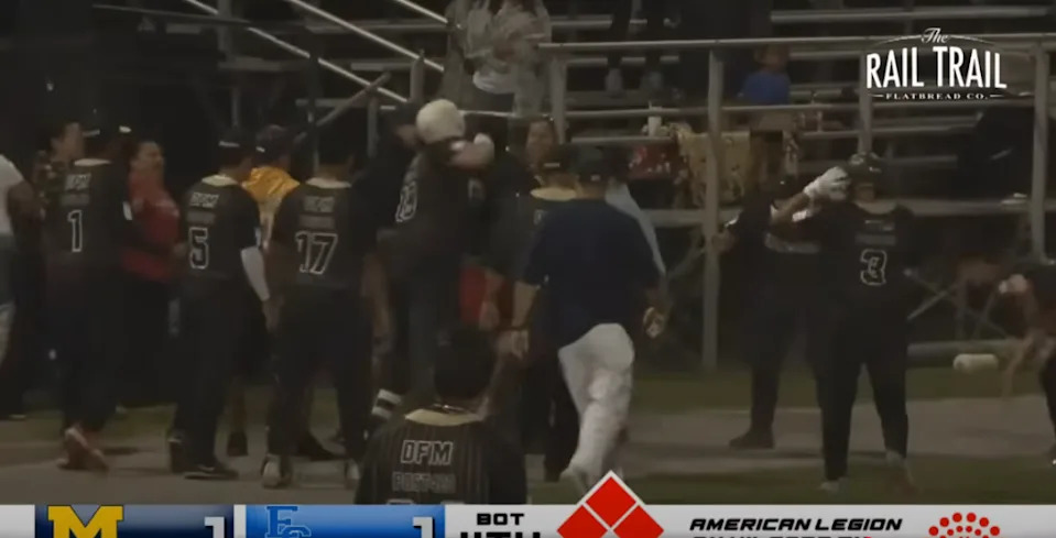 One East Springfield player, Eliezer Rosario, punches the fan. @MyMilfordTV/YouTube