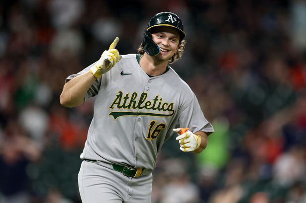 Nick Kurtz reacts after hitting his fourth home run of the game in the ninth inning against the Houston Astros