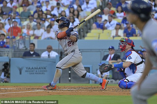 Jose Altuve hit two home runs for the Astros while reaching base five times and driving in five