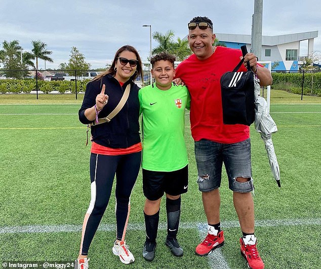 Rosangel (pictured with Miguel and their son) first filed for divorce eight years ago in 2017
