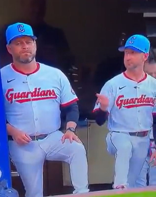 Craig Albernaz tossed some sunflower seeds at Cleveland Guardians manager Stephen Vogt