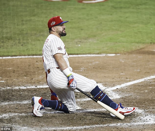 But Philadelphia's Kyle Schwarber went a perfect 3-for-3 to take a 4-3 lead for the NL