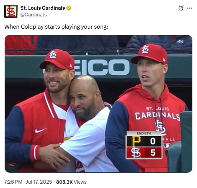 The Cardinals got in on the act by posting an old photo of former St. Louis slugger Albert Pujols hugging long-time teammate Adam Wainwright inside the Busch Stadium dugout