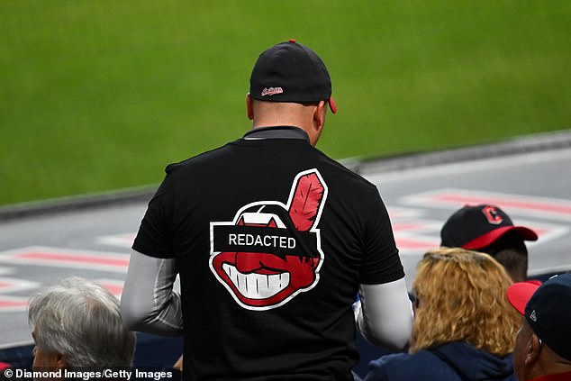 A Cleveland Guardians fan wears a Chief Wahoo shirt prior to Game Five of the ALCS against the New York Yankees at Progressive Field on October 19, 2024
