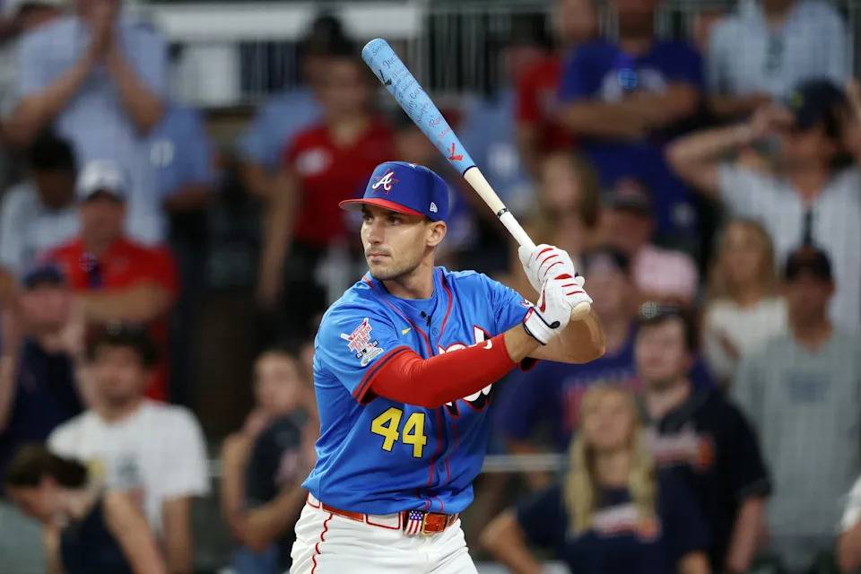 ATLANTA, GEORGIA - JULY 14: Matt Olson #28 of the Atlanta Braves competes during the Home Run Derby at Truist Park on July 14, 2025 in Atlanta, Georgia.  (Photo by Kevin C. Cox/Getty Images)