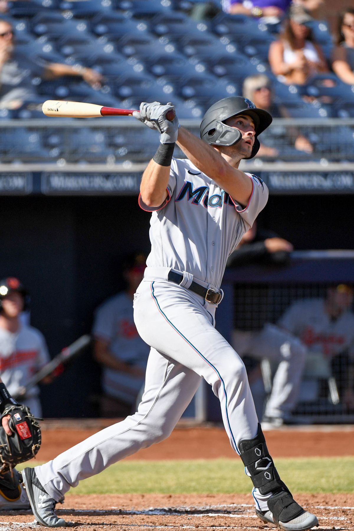 Kameron Misner playing in a Marlins uniform during the Arizona Fall League.