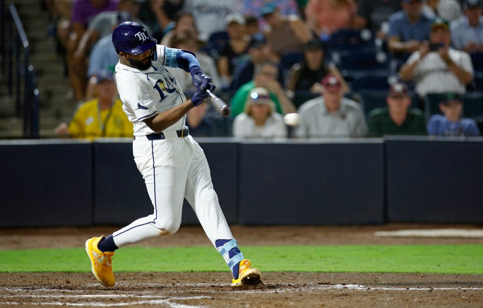 Junior Caminero #13 of the Tampa Bay Rays batting.