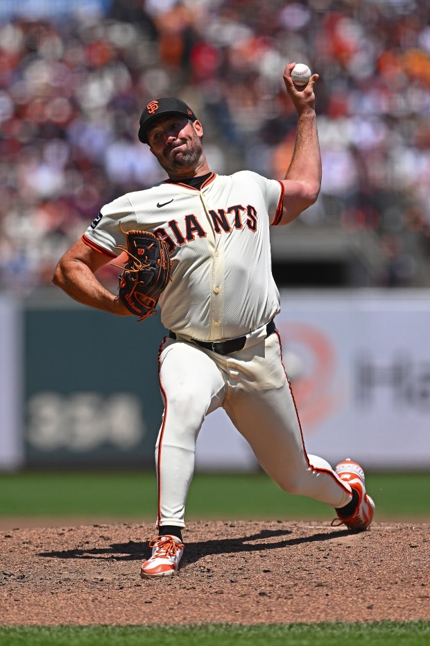 San Francisco Giants pitcher Robbie Ray (38) pitches against the Boston Red Sox in the second inning of their MLB game at Oracle Park in San Francisco, Calif., on Sunday, June 22, 2025. The San Francisco Giants defeated the Boston Red Sox 9-5. (Jose Carlos Fajardo/Bay Area News Group)