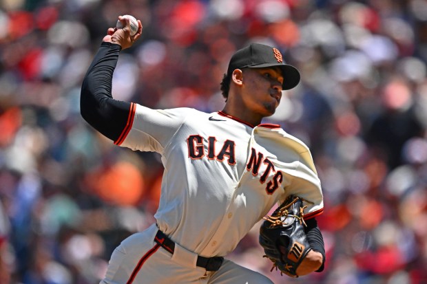 San Francisco Giants pitcher Randy Rodríguez (73) pitches against the Boston Red Sox in the seventh inning of their MLB game at Oracle Park in San Francisco, Calif., on Saturday, June 21, 2025. The San Francisco Giants defeated the Boston Red Sox 3-2. (Jose Carlos Fajardo/Bay Area News Group)