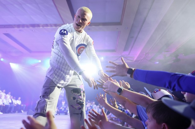 Cubs player Pete Crow-Armstrong is introduced during the opening ceremony...