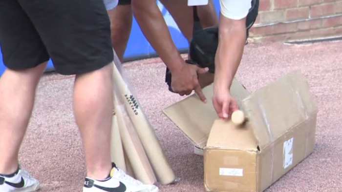Former Wayne State teammates deliver custom bats to Detroit Tigers, Blue Jays ahead of 3-game series