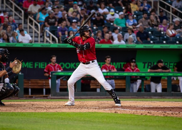 Rockies third base prospect Kyle Karros prepares to swing in July 2025 for the Triple-A Isotopes. (Courtesy of Albuquerque Isotopes)