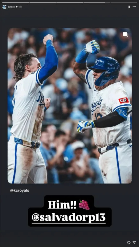 Kansas City Royals shortstop Bobby Witt Jr.'s message to catcher Salvador Perez.bwitter7&sol;Instagram