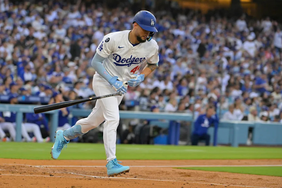 Los Angeles Dodgers outfielder Andy Pages (44) hits a solo home run during the second inning against the Chicago White Sox at Dodger Stadium.Jayne Kamin-Oncea-Imagn Images