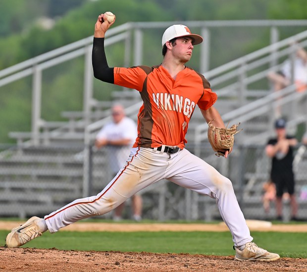 Perkiomen Valley senior starter Mike Strechay pitched a complete game, seven-hit shutout to top Methacton 4-0 in the PAC semifinals on May 12, 2025. (Photo by Joe Evans/JoeEvansPictures.com)
