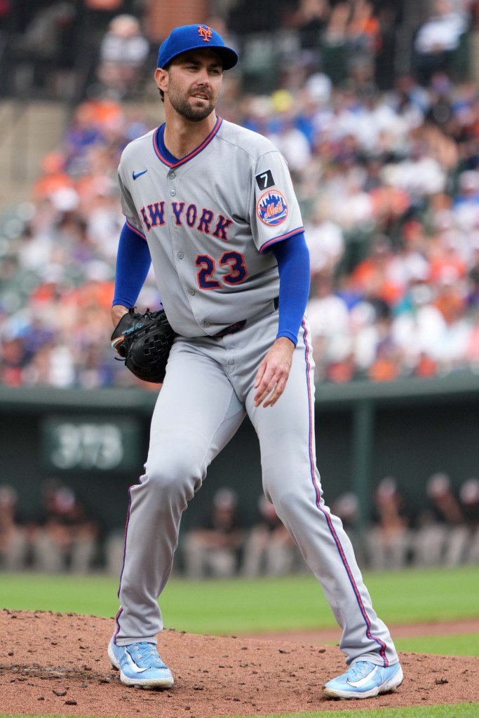 New York Mets pitcher David Peterson (23) delivers during the first inning against the Baltimore Orioles at Oriole Park at Camden Yards. 