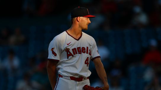 Angels Jack Kochanowicz stairin on in a jam during Thursday night's game against the Texas Rangers