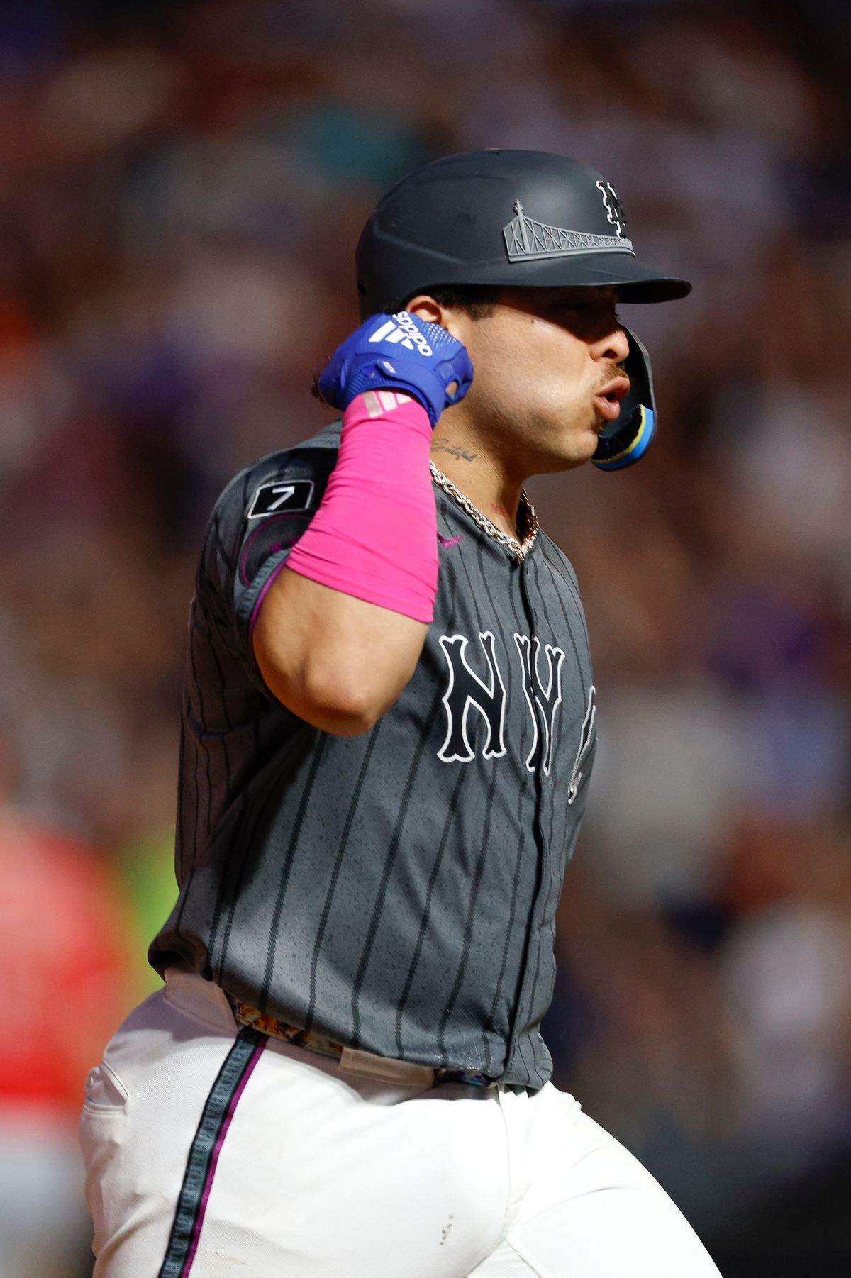 Francisco Alvarez #4 of the New York Mets celebrates a home run against the Los Angeles Angels at Citi Field on July 22, 2025 in Flushing, NY. Francisco Alvarez #4 of the New York Mets celebrates a home run against the Los Angeles Angels at Citi Field on July 22, 2025 in Flushing, NY.