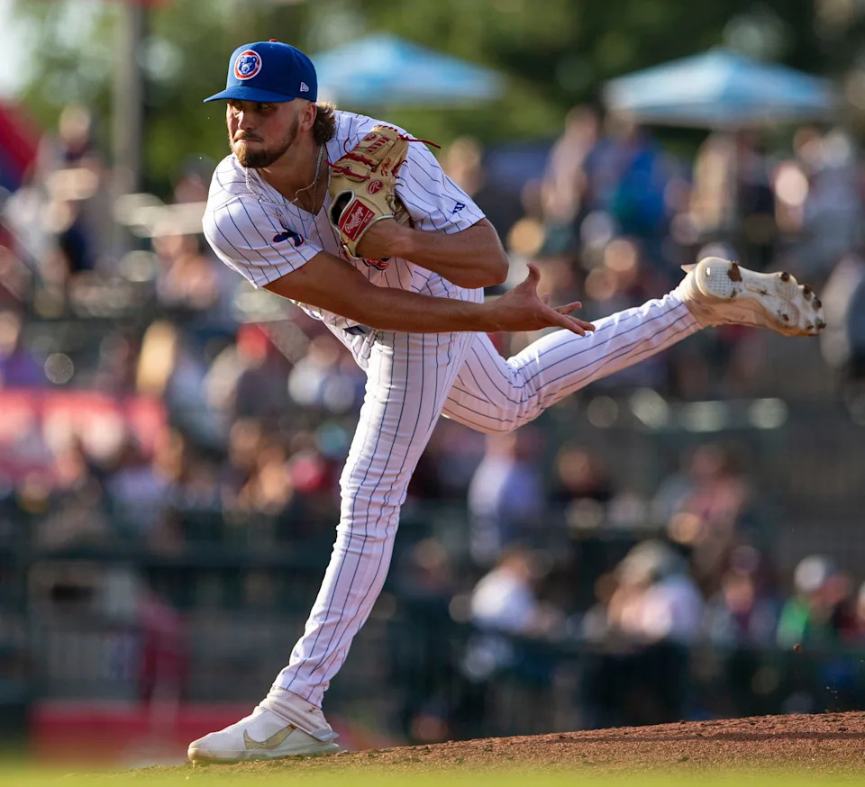 Porter Hodge pitches during the South Bend Cubs v. Lake County Captains game on Thursday, July 28, 2022.
