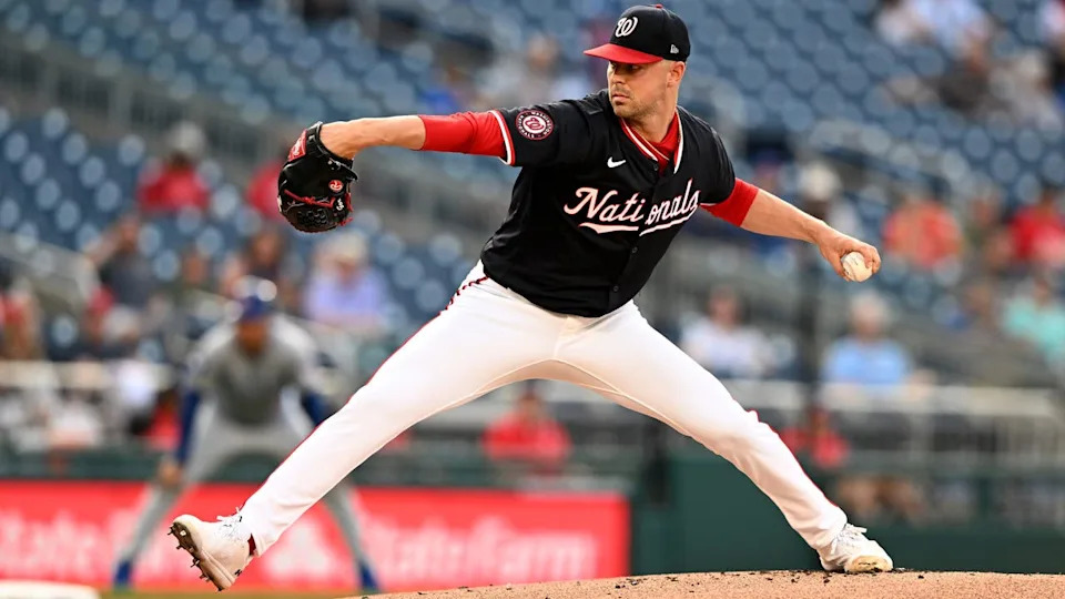 <div>WASHINGTON, DC - JUNE 04: MacKenzie Gore #1 of the Washington Nationals pitches in the first inning against the Chicago Cubs at Nationals Park on June 04, 2025 in Washington, DC. (Photo by Greg Fiume/Getty Images)</div>
