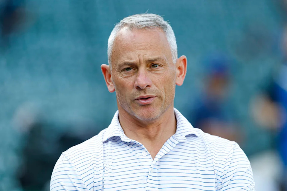Chicago Cubs president of baseball operations Jed Hoyer speaks before a baseball game between the Chicago Cubs and the Cleveland Guardians at Wrigley Field.Kamil Krzaczynski-Imagn Images