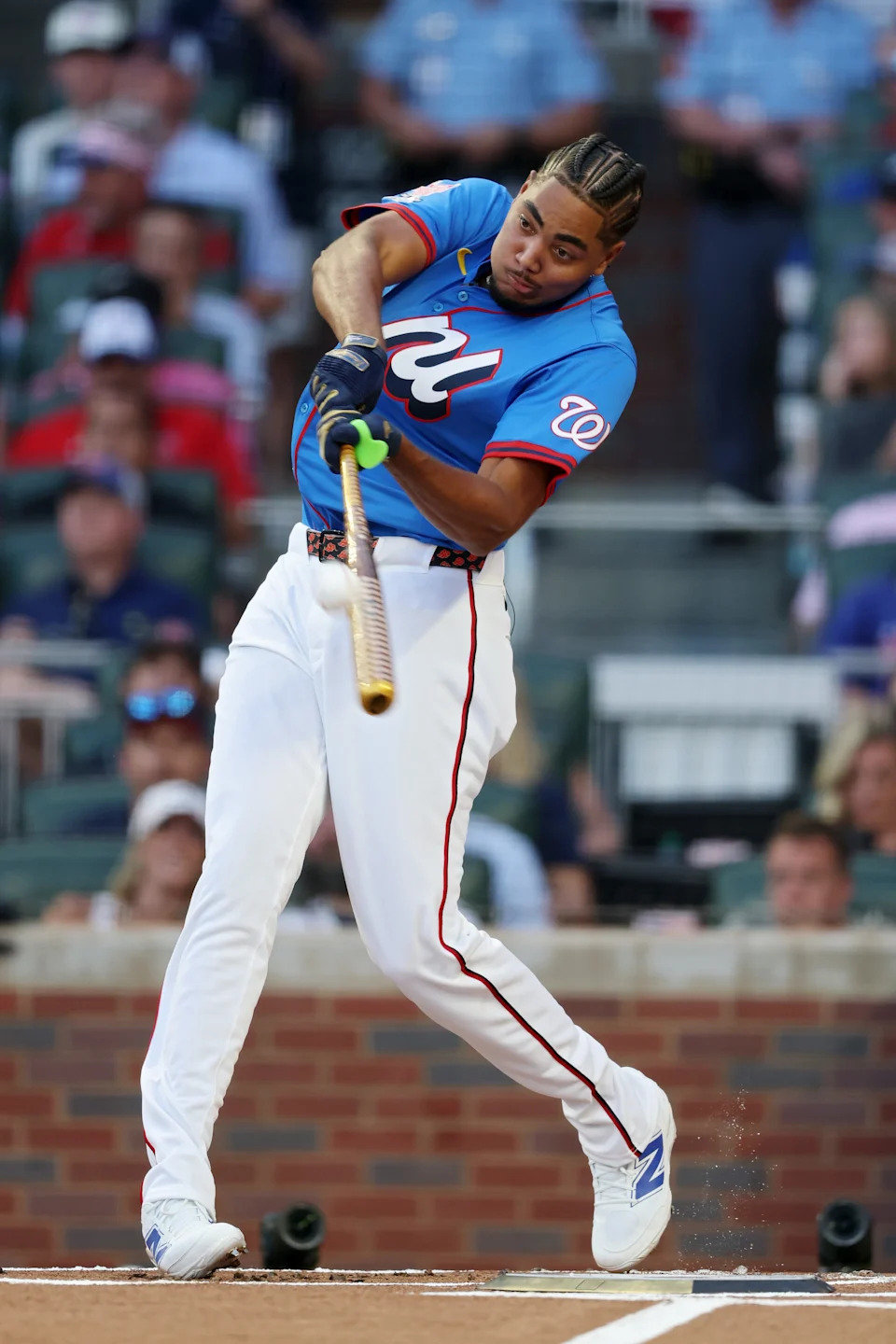 ATLANTA, GEORGIA - JULY 14: James Wood #29 of the Washington Nationals competes during the Home Run Derby at Truist Park on July 14, 2025 in Atlanta, Georgia.  (Photo by Kevin C. Cox/Getty Images)