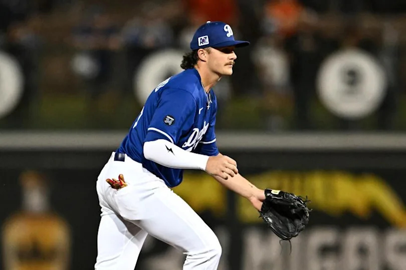 GLENDALE, ARIZONA - FEBRUARY 28, 2025: Alex Freeland #76 of the Los Angeles Dodgers.