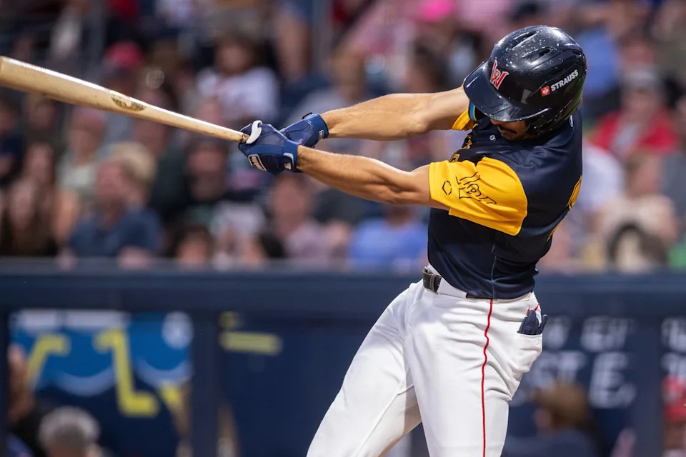 WooSox shortstop David Hamilton connects for a single in the bottom of the sixth inning on Friday July 18, 2025 at Polar Park in Worcester. It was the first hit of the game for the WooSox.