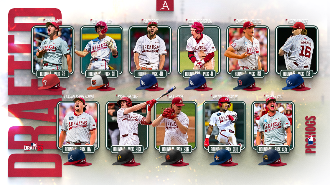 Seven Hogs Taken on Final Day of MLB Draft; Arkansas Ties Program Record with 11 Selections